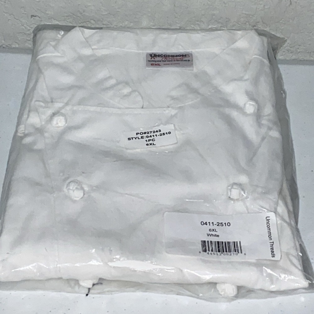 Uncommon Threads Chef Unisex Classic Knot Chef Coat White Size 6XL Plus Size NEW